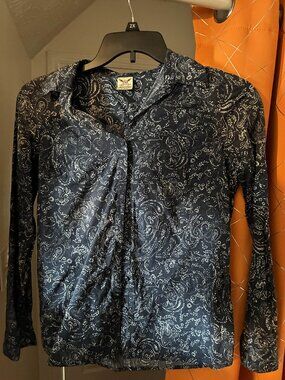 Blue Patterned Long Sleeved Collared Button Up Shirt - S